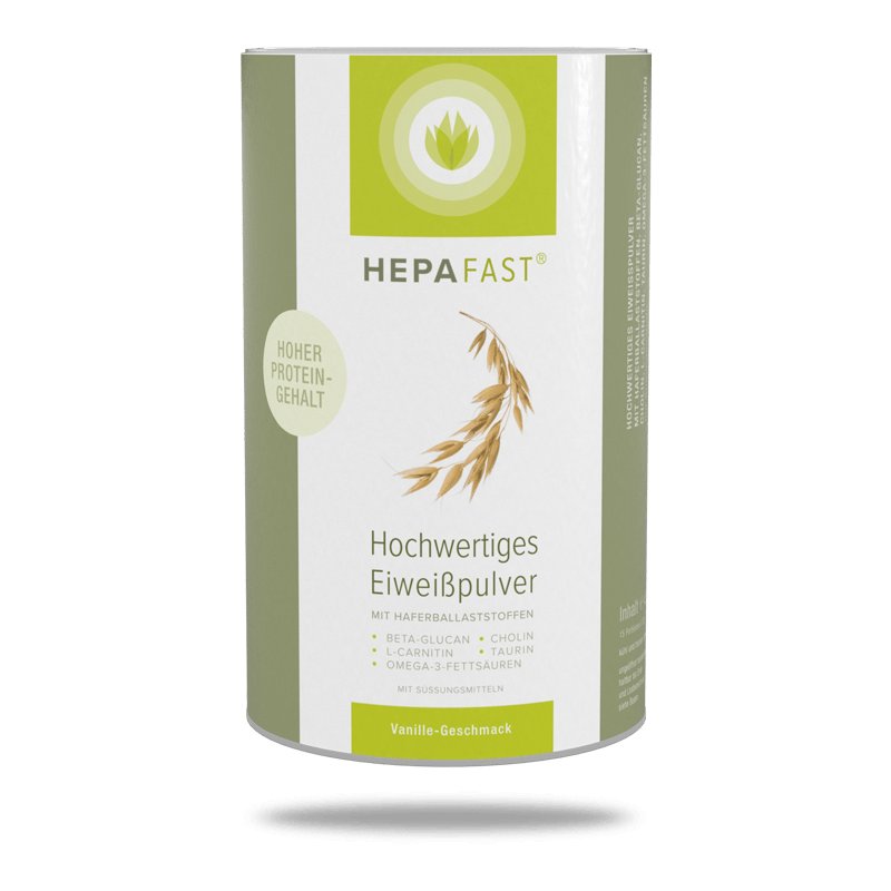 HepaFast tin - high-quality protein powder with oat fibre, vanilla flavour